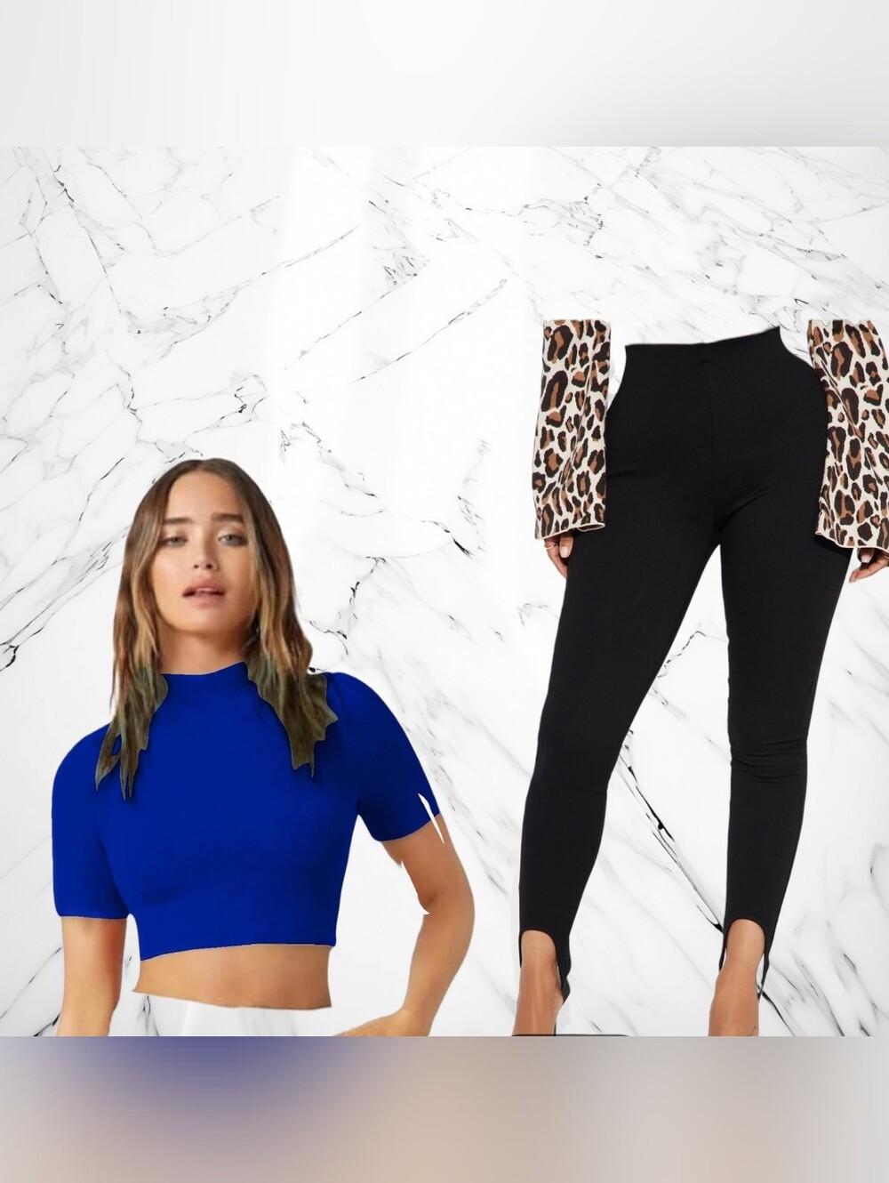Hour Glass Black Stirrup Hem Leggings SK & Royal Blue Crop Top Fashion Nova